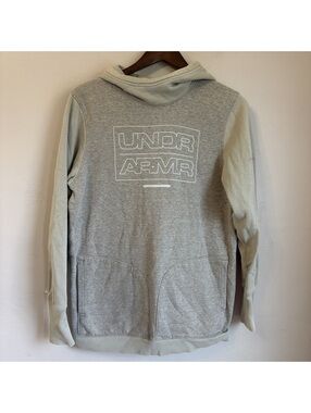 Under Armour ColdGear Loose Fit Heather Gray Graphic Pullover Hoodie Size Small